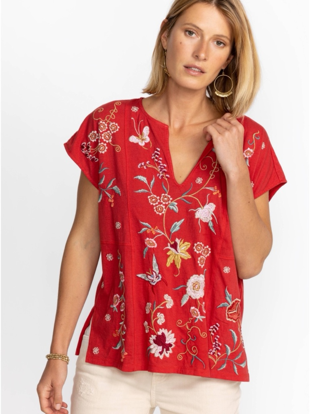 Johnny Was Suki Easy Paneled Tee Red